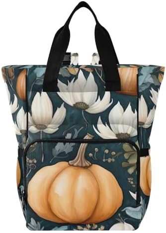 Colorful Pumpkins Fall Leaves Diaper Bag Backpack for Baby Boys Girls Multifunction Travel Tote with Stroller Straps & Bottle Storage Nappy Changing Bag for Traveling Shopping Hiking Moms Dads