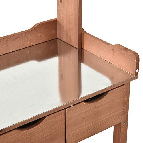 image for Outsunny Outdoor Solid Fir Wood Potting Bench Backyard Gardening Table
