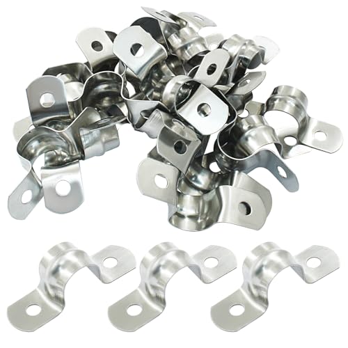 Image of 25 Pack M12 Rigid Pipe Strap, 12mm, Silver | Stainless Steel, Two Hole Cable Strap, U Bracket Conduit Clamp, Suitable for Less than 1 /2 Inch, For Fixing Tube, Cable, Pipe