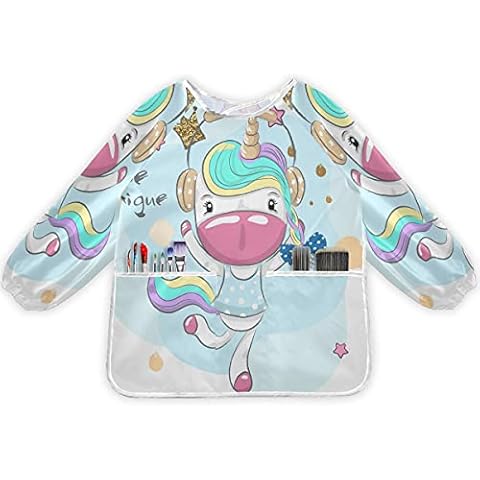 Delantal infantil FVFV Linda Niña Unicornio Música con mangas largas Cover