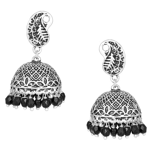 Estele Fashion Earrings for Women Silver Oxidized Plated Traditional Jhumki Earrings with Black Beads for Girls and Women-739/701-IG ER (B08CQ124HR) Amazon Price History, Amazon Price Tracker