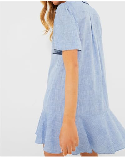 Women's Button Down Shirt Dress Summer Casual Short Sleeve Cotton Linen Ruffle Shift Mini Dresses4