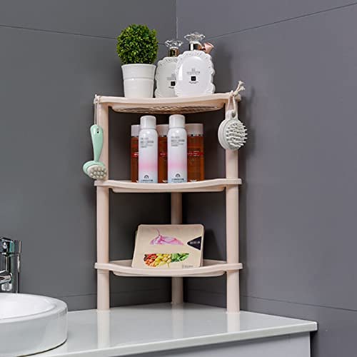 Image of wolpin Bathroom Shelf Stand Plastic 3 Tier Shelves with Hooks Corner Kitchen Bathroom Multipurpose Holder Bathroom Storage Rack Box Strong Shower Rack Shelf