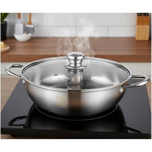 Casserole en acier inoxydable 34 cm à double compartiment pour fondue