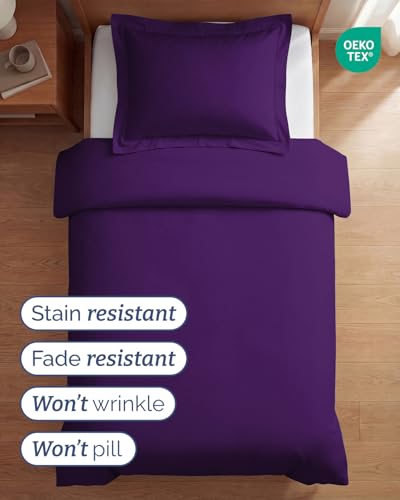 Image of Duvet Cover Twin /Twin XL Size Set - Extra Soft Twin /Twin XL Duvet Cover 68 inch x 90 inch with 1 Pillow Sham for Women, Men, Kids & Teens - Comfy, Easy-Care & Fade Free with Zipper Closures and Ties (Purple)