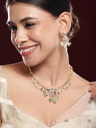 Image of Rubans Necklace Set American Diamond and Cubic Zirconia Ethnic Jewellery Gift for Women & Girls