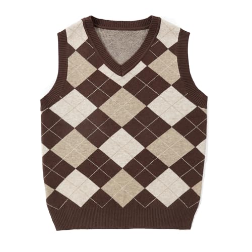 Boys Sweater Vest V Neck Argyle Sleeveless Uniform Knit Plaid Kids Clothes