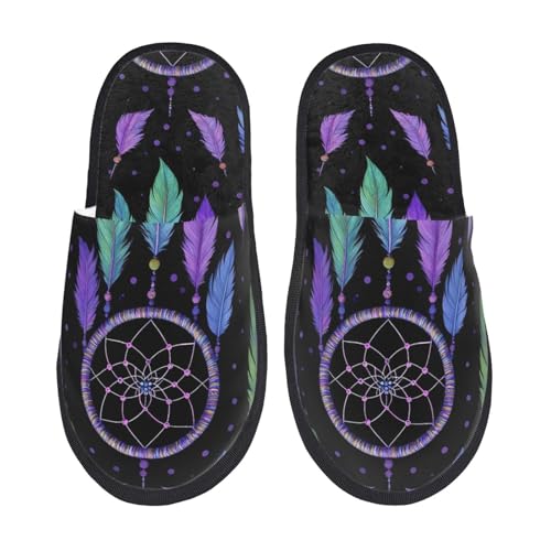 Dreamcatcher With Colorful Feathers Pattern Women's Fuzzy Slippers Comfy Non Slip for Women Mom Girlfriend Indoor Outdoor2