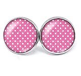  JUANLOWE Polka Dots Ohrringe, Rockabilly Ohrstecker mit Polkadots Punkten aus Edelstahl (Rosa Weiß)