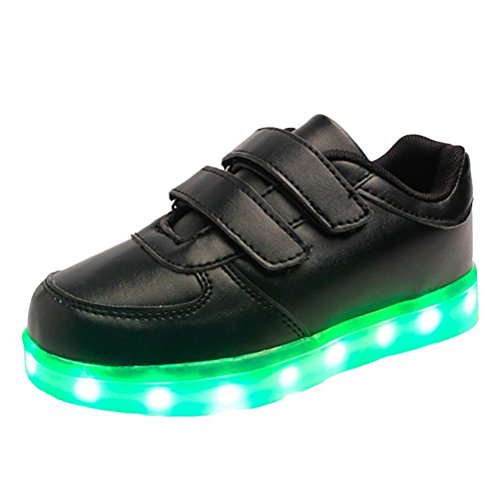 (Presente:pequeña Toalla) Negro 26 USB con Deportivos Baile LED Sneakers JUNGLEST por Velcro Carga LUZ Brillantes Moda con NIÑO para para Deportes Danza