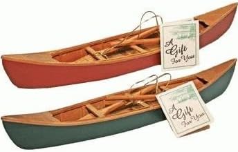Hand-Crafted Wooden Canoe with Paddles Miniature Replica 1-pc 11-inch