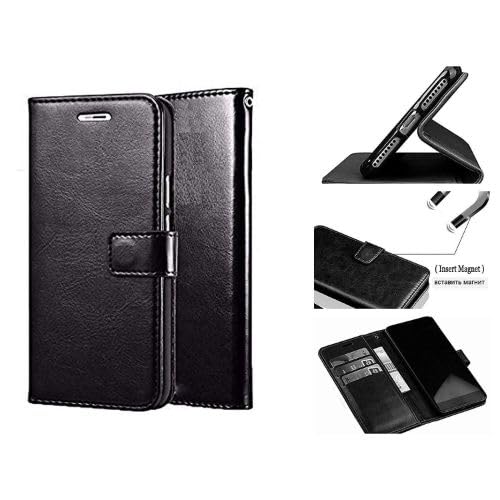 Image of ClickCase for Motorola Moto G05 Vintage Series Leather Wallet Flip Case Kick Stand with Magnetic Closure Flip Cover for Motorola Moto G05 (Matte Black)