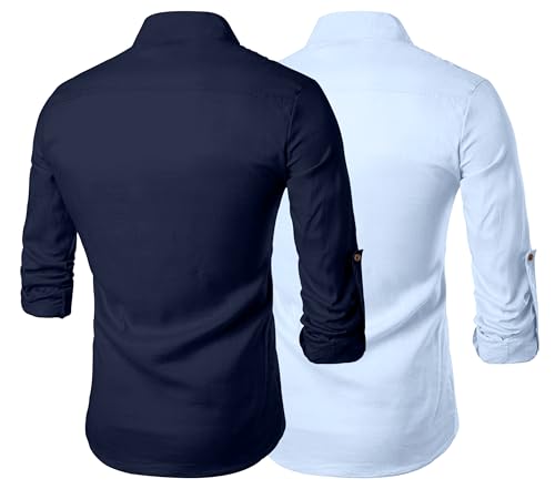 Image of Zombom Men's Combo Cotton Polyester Blend Solid Full Sleeve Straight Regular Fit Mandarin /Chinese Collor Kurta (Pack of 2)