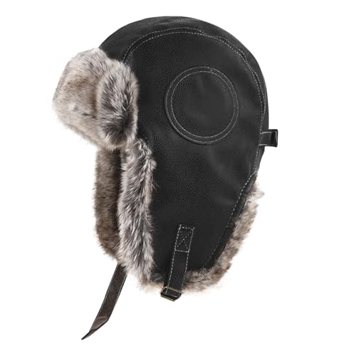 OhMill Chapka d'hiver en Cuir pour Homme Femme Chapeau Chaud Chapeau de Trappeur Bonnet Aviateur d'hiver Épaise avec Oreillettes en Peluche Anti-Vent pour Ski Extérieur – vue 3