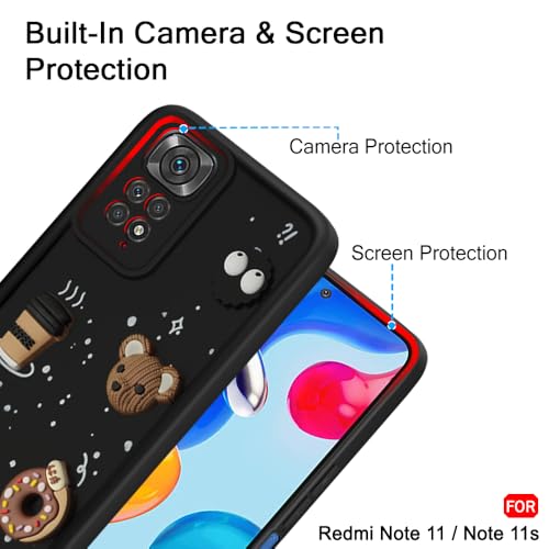 Image of TheGiftKart Back Cover Case for Mi Redmi Note 11 / Note 11s | Cute Fun Cartoon 3D Bear Coffee Case | Full Camera Protection | Shockproof Back Cover Case for Redmi Note 11 / Note 11s (Silicone, Black)