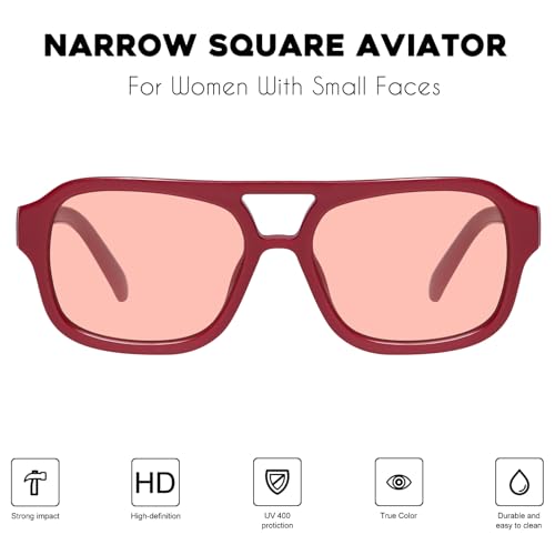 Image of mosanana Small Square Aviator Sunglasses for Women MS52362 | Retro Narrow Frame, UV400 Protection, Designed for Daily Outfits, Travel and Fashion Looks