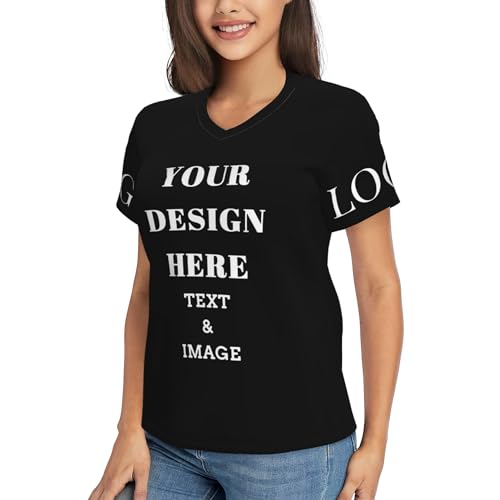 Custom T Shirts for Women Photo & Text Custom Shirt Short Sleeve Custom Gifts Custom Shirt V-Neck Tee Cool Top3