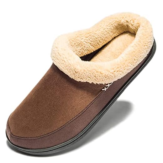 NewDenBer NDB Herr mocka minnesskum tofflor mjuk plysch fleecefodrad slip-on husskor med inomhus, utomhus halkfri gummisula, Kaffe,