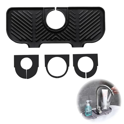 MAEXUS 水切りマット 蛇口水切りマット キッチン用水切りマット 水はね防止シリコンマット シリコン蛇口ウォーターキャッチャーマット 防カビ 抗菌 水汚れ防止 ほとんどの家庭用蛇口に対応 (ブラック)