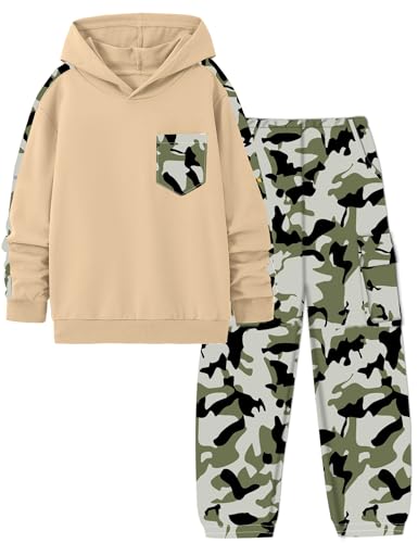 Image of mksodopy Boys Clothes Long Sleeve Hoodie and camouflage cargo pants Boy Outfits for 6-16 Years