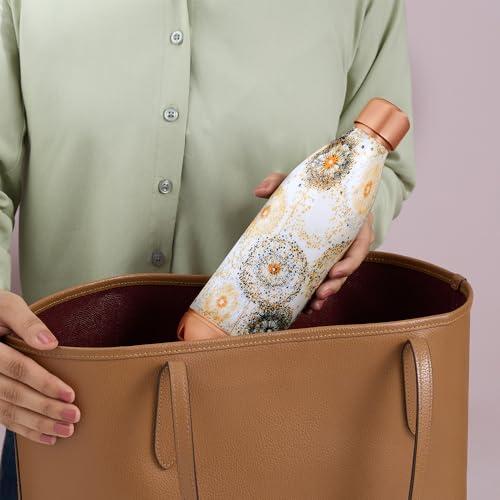 Image of Borosil 700 ml Canvas Series Vasta Design Copper Bottle | 100% Pure Copper, BPA Free & Leakproof with Anti-Oxidant Properties of Copper | Printed Designer Bottle for Home, School & Office