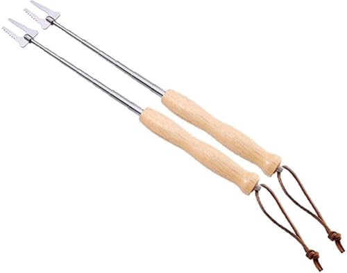 Pinchos para barbacoa de acero inoxidable, mango largo de madera, telescópico, extensible, accesorio para barbacoa, pinchos para carne de shish kebab, se utiliza para asar, fogatas y camping, para