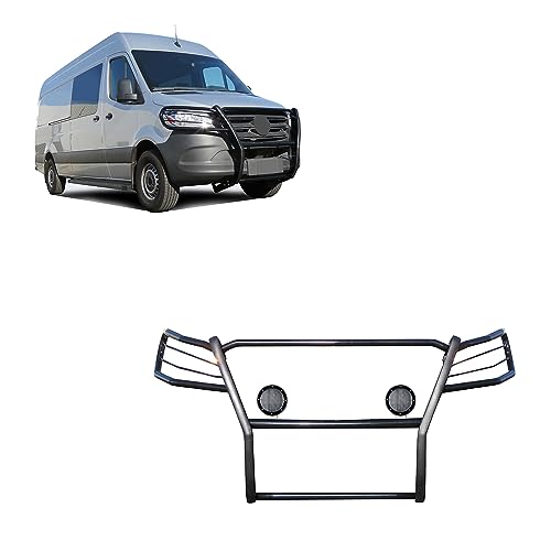 Image of Black Horse Grille brush Bumper Guard Modular Bk Come W / Pair of 5.3 inchLED Light Compatible with 19-26-benz Sprinter 1500 /2500 /3500 /3500XD|19-26 Freightliner Sprinter 1500 /2500 /3500 /3500XD-17D503MA-PLFB