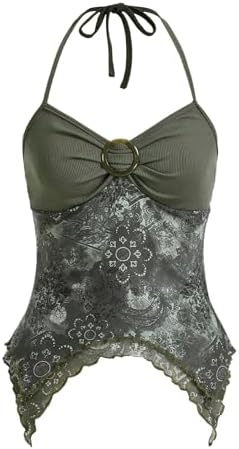 Verdusa Women's Y2k Halter Top Floral Streetwear Fairy 2000s Clothing Gothic Going Out Tops