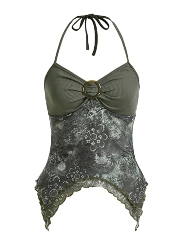 Verdusa Women's Y2k Halter Top Floral Streetwear Fairy 2000s Clothing Gothic Going Out Tops