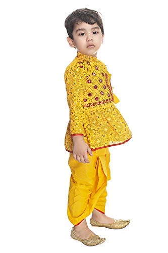 PK HUB Baby Boys Traditional Rajasthani Angrakha Dress with Dhoti | Cotton Ethnic Wear Set with Full Sleeves | Festive & Cultural Outfit for Infants & Toddlers (5-6 Y, Yellow)