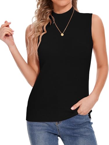 Image of Sleeveless Mock Neck Tops for Women Soft Slim Fit Knit Vest Tops