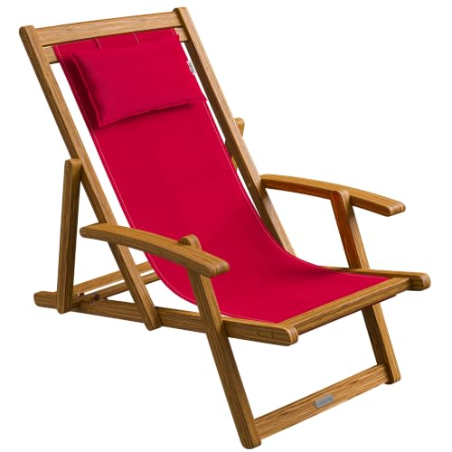 Casaria® Chaise Longue Pliante en Bois Bordeaux Chaise de Plage 3 Positions Chilienne transat Jardin Exterieur