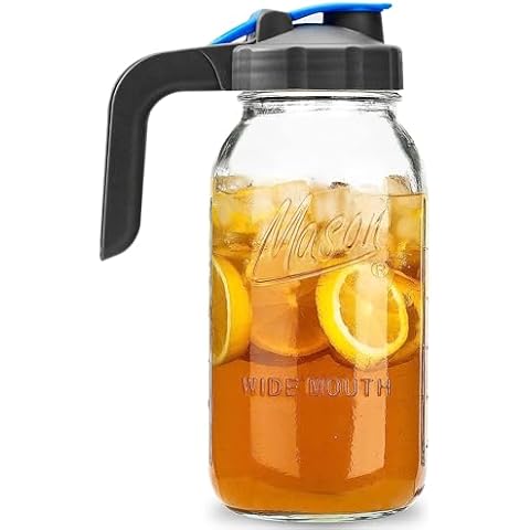 Half Gallon Mason Jar Pitcher Large Wide Mouth 64 oz with Lid - 2 Quart for Iced Tea, Sun Lemonade, Coffee, Airtight, Set of 1 Cover