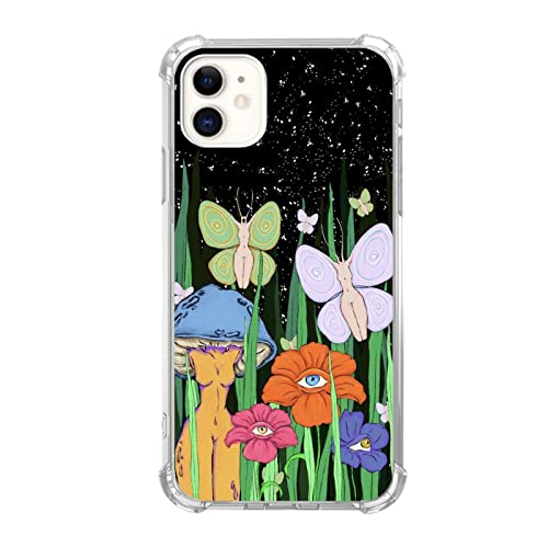 Sundwugzh Hippie Trippy Magical Night Moth Fairy Case Compatible With Iphone 11, Psychedelic Eye Flowers Case For Iphone 11 For Teen Men Women, Unique Cool Tpu Bumper Case Cover #TOP11