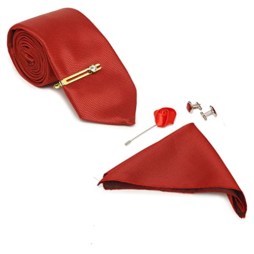 Image of MUTAQINOTI Mens Woven Premium Silk Necktie Suit Accessories Set With Pocket Square Cufflinks Brooch Golden Tie Pin (TEGP2)