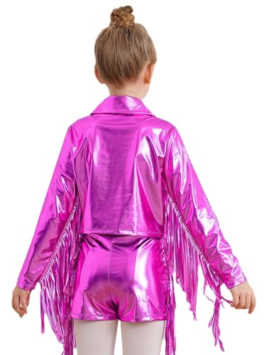 Kids Girls Fringe Long Sleeve Jacket Metallic Tassel Zipper PU Leather Jacket Shiny Sparkly Outwear Coat2