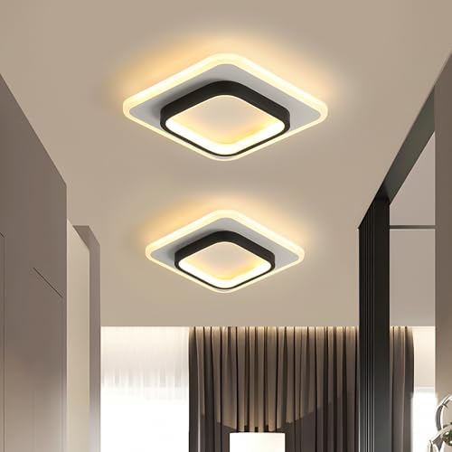 DELIPOP Lampara LED Techo Moderna, Plafon LED Techo Cuadrado 21W 2350LM, Luz de Techo Acrílico Negro, Iluminación Interior para Sala de Estar Dormitorio Pasillo Balcón, Blanco Cálido 3000K