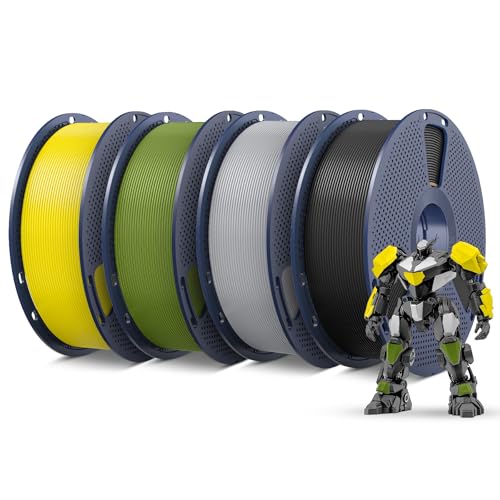 Image of SUNLU PETG Filament 1.75mm 4KG Bundle, Less Stringing and Good Layer Adhesion, Individually Vacuum Packed, 3D Printer Filament 4kg, 1kg per Spool, Pack of 4,Black+Olive Green+Silver+Yellow