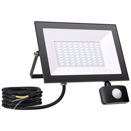 Allin 50W LED Strahler mit Bewegungsmelder Aussen - 5000LM 6500K Strahler mit Bewegungsmelder Aussen, IP65 Wasserdicht LED Fluter mit Bewegungsmelder Außen für Garten Garage Sportplatz Hinterhof