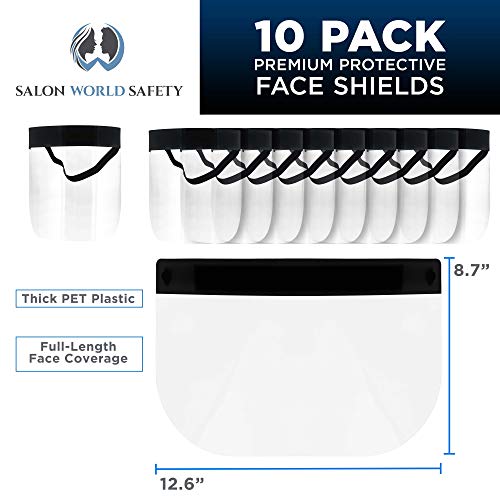 Tcp Global FS-B10B Salon World Safety Black Face Shields (Pack Of 10) - Ultra Clear Protective Full Face Shields To Protect Eyes, Nose And Mouth - Anti-Fog Pet Plastic thumb #1