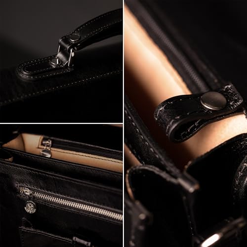 Time Resistance Leather Briefcase for Men - Italian Full Grain Leather Laptop Bag - Messenger Bag - Gift Box Included