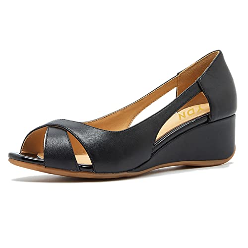 YDN Women Peep Toe Slip on Sandals Cutout Wedge Low Heel Pumps Comfy Outfit Dressy Shoes Size 4-15 US