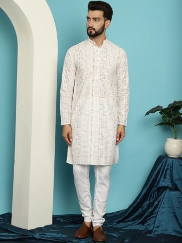Image of SOJANYA (Since 1958 Men's Cotton Embroidered Printed Kurta & White Pyjama Set