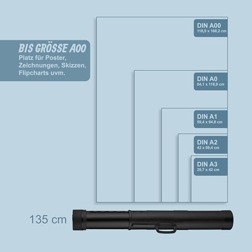 Relaxdays Posterrolle ausziehbar, 80–135 cm, Ø 14 cm, Transport Poster & Zeichnungen, Zeichenrolle bis DIN A0, schwarz