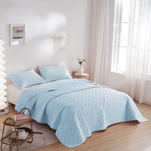 Image of Amazon Brand - Umi 100% Cotton Quilted /Ultrasonic 280 Tc Printed Ultra King Size Bed Cover /Bedsheet /Bedspread Comforter with 2 Pillow Shams /Cover, (Luxurious, 90 x100 inches, Aqua)