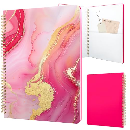Image of Cute Spiral Notebook 8.5 x 11 lined Journal A4 with Pocket, Marble | 70 page, Note Book with Pocket, Large, Big, Hard Cover, Aesthetic, Pretty Design, for Women, Girls, Kawaii
