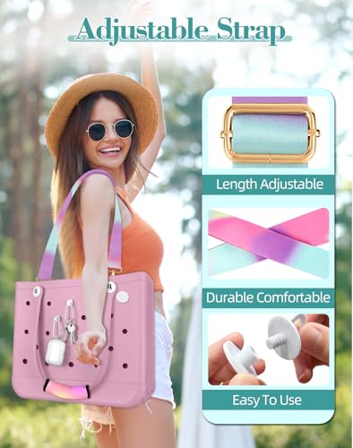 Image of Bag Strap Crossbody Charms for Bogg Bag Accessories - Shoulder Strap Neoprene Luggage Handle Wrap for Suitcase & 2 Key Holders Sunrise