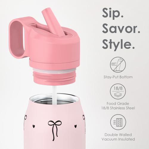 Image of Bow Insulated Stainless Steel Water Bottle with Twist Lid 20oz, Travel Water Bottles for Sports & Gym, Gift for Women Girls Friends Birthday Christmas