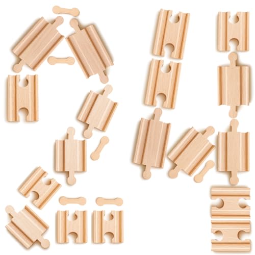 Playful Pupilz 24 pcs Wooden Train Track Connectors Real Wood Railway Adapters; Compatible with Thomas, Brio, Melissa & Doug, Chuggington, and Imaginarium Kids Toy Railroad Sets