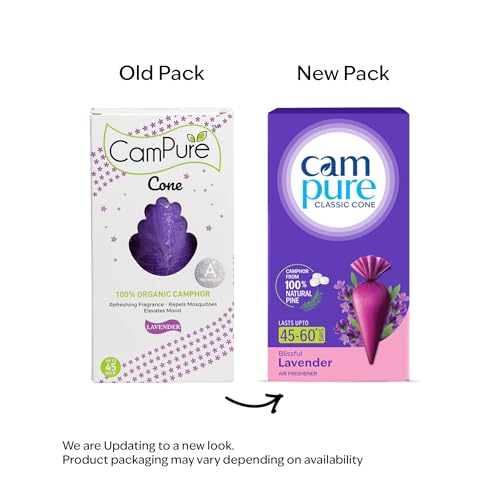 Image of CamPure Camphor Cone (1 Lavender & 1 Mogra) Pack of 2-100% Organic | Air Freshener for Car, Wardrobe, Office Cabin's, Drawers, Travel Bag & Bathroom
